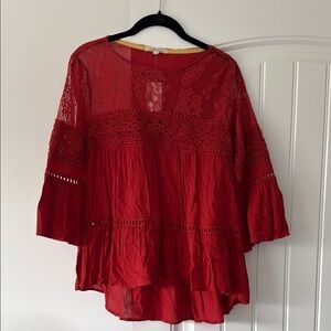 Taylor & Sage Red Relaxed Blouse with Tiered Design